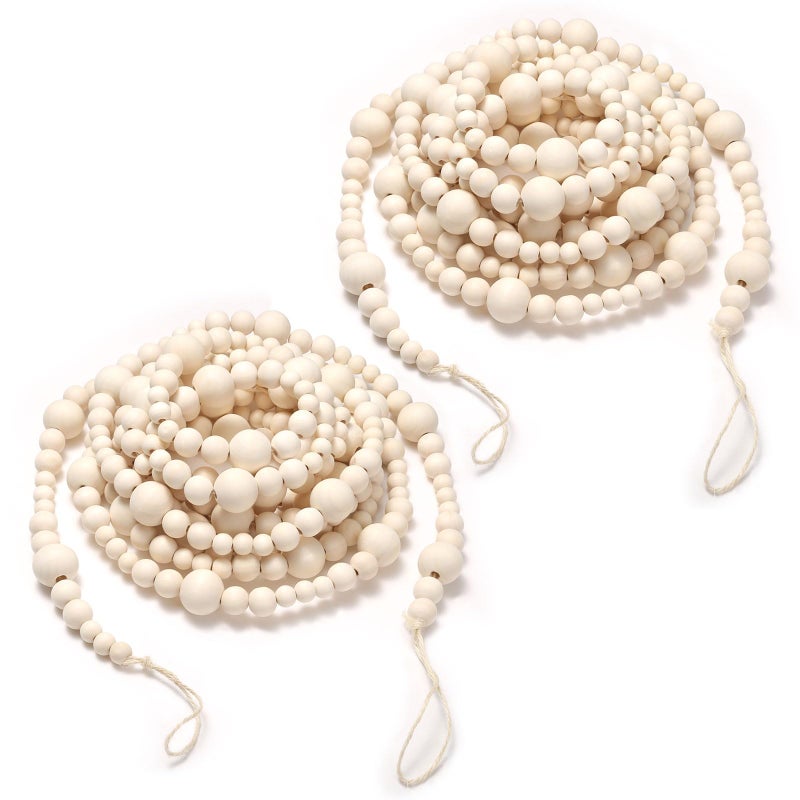GWHOLE 2Pcs Christmas Wooden Beads Garland 7.2ft Wood Bead Christmas Tree Decor Boho Ornament for Christmas Holiday Party Farmhouse Mantle Decoration - Image 1